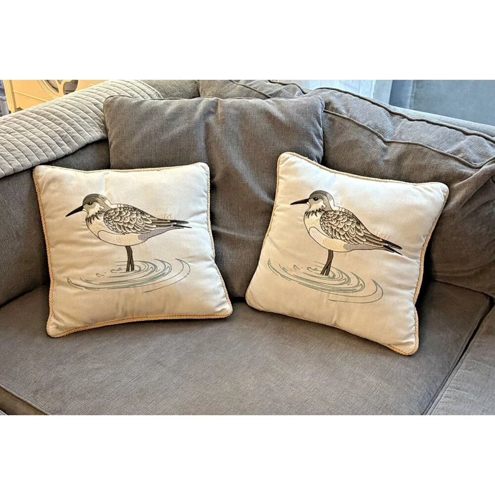 Throw Pillows Sandpiper Bird Square Tapestry Ocean Waves Beach House Nautical